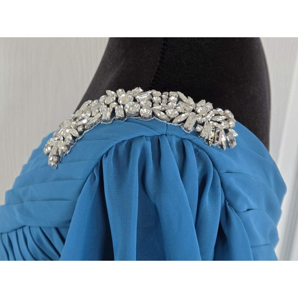 Jasmine Bridal 'Jade' collection cocktail One-shoulder dress in Blue Chiffon -14 - Picture 12 of 14